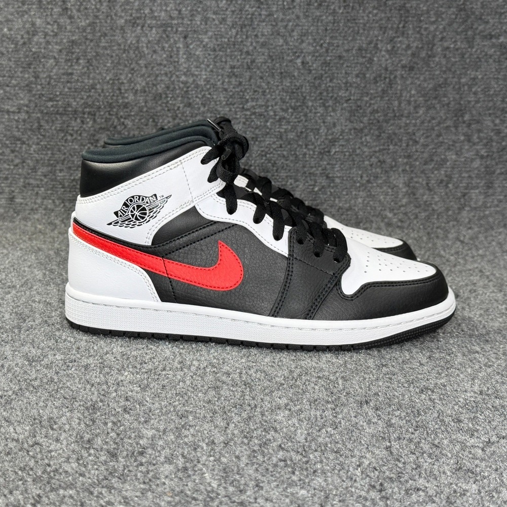 Jordan 1 Mid Shoes Men 8.5 Black Chile Red White Athletic Retro Hooping Sneakers